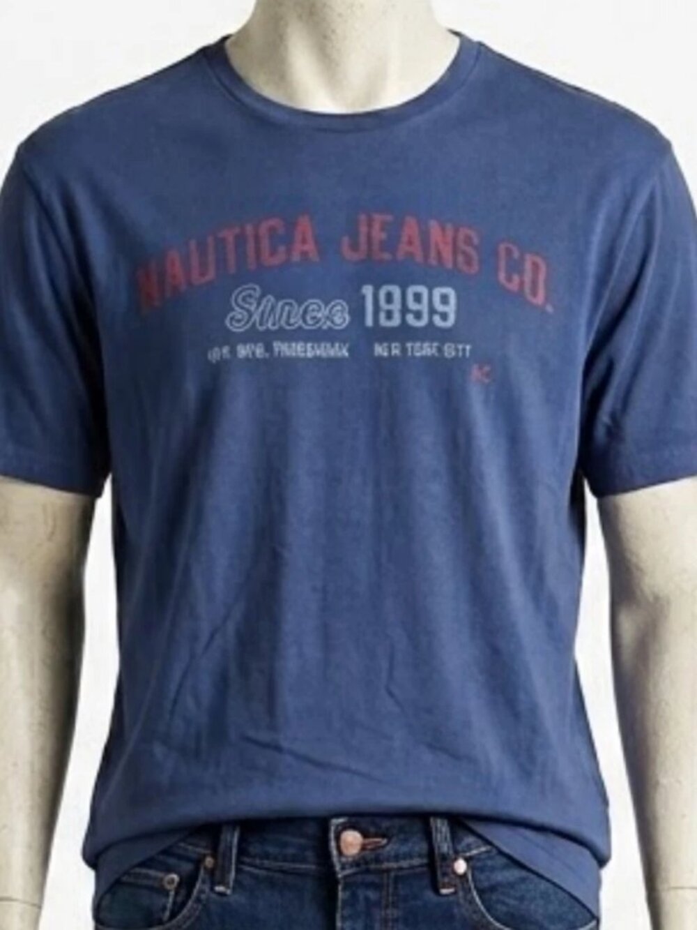 Men's Nautica Jeans XXL T-Shirt Graphic Blue Cotton Crew Neck Short Sleeve Tee